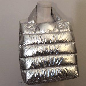 JUSTICE Silver metallic shoulder quilted tote bag NWOT in women's